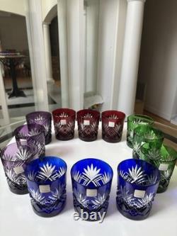 Fifth Avenue Crystal Ltd Pineapple Cut Multi Colored Glass Set of 12. NEW