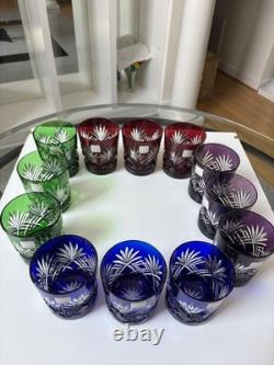 Fifth Avenue Crystal Ltd Pineapple Cut Multi Colored Glass Set of 12. NEW