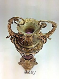 Fine Antique French Amethyst Cut Crystal Vase in Bronze Mount
