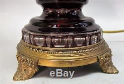 Fine Early 20th C. Bohemian Cut Crystal Gilt Mounted Lamp c. 1910 Electrified
