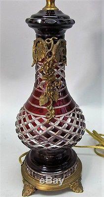 Fine Early 20th C. Bohemian Cut Crystal Gilt Mounted Lamp c. 1910 Electrified