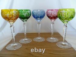 Five Traube By Nachtmann Bohemian Crystal Wine Hock Goblets 6-7/8 Cut To Clear