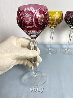 Four German NACHTMANN Large Wine Glass Multi Colored Cut Crystal Glasses 200ml