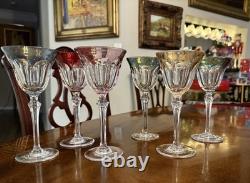 France- Set (6) Vtg Cut Crystal Luster Flashed Multicolor Holiday Wine Glasses