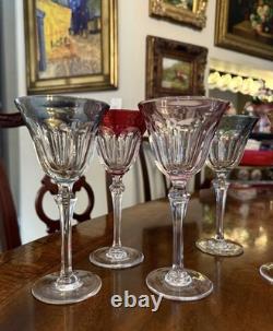 France- Set (6) Vtg Cut Crystal Luster Flashed Multicolor Holiday Wine Glasses