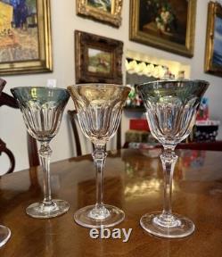 France- Set (6) Vtg Cut Crystal Luster Flashed Multicolor Holiday Wine Glasses