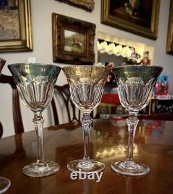 France- Set (6) Vtg Cut Crystal Luster Flashed Multicolor Holiday Wine Glasses