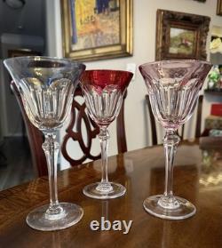 France- Set (6) Vtg Cut Crystal Luster Flashed Multicolor Holiday Wine Glasses