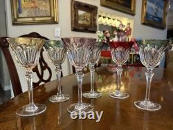 France- Set (6) Vtg Cut Crystal Luster Flashed Multicolor Holiday Wine Glasses