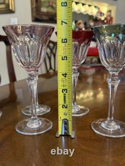 France- Set (6) Vtg Cut Crystal Luster Flashed Multicolor Holiday Wine Glasses