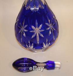 Franklin Crystal Horst Belda Cobalt Cut to Clear Glass Decanter & 12 Wine Hocks