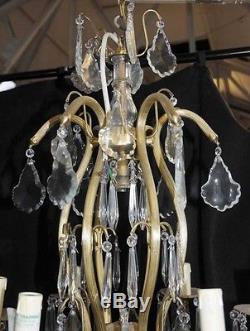 French Art Nouveau Chandelier Ormolu Light Lamp Cut Crystal Glass