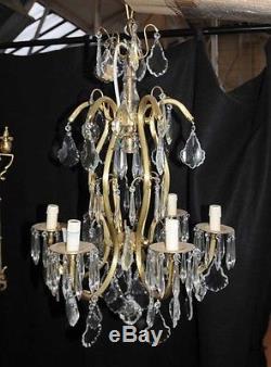 French Art Nouveau Chandelier Ormolu Light Lamp Cut Crystal Glass