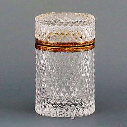 French Clear Crystal Glass Hinged Trinket Jewelry Box Casket Ormolu, Diamond Cut