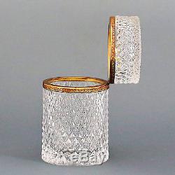 French Clear Crystal Glass Hinged Trinket Jewelry Box Casket Ormolu, Diamond Cut