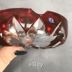 French Crystal Cut To Clear St Louis Ruby Star Cut Ash Receiver / Ashtray
