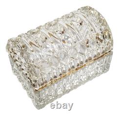 French Cut Crystal Domed Hinged Jewelry Casket Trinket Box Baccarat Style 7.25