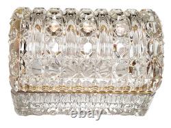 French Cut Crystal Domed Hinged Jewelry Casket Trinket Box Baccarat Style 7.25