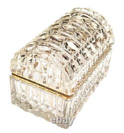 French Cut Crystal Domed Hinged Jewelry Casket Trinket Box Baccarat Style 7.25