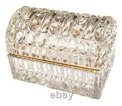 French Cut Crystal Domed Hinged Jewelry Casket Trinket Box Baccarat Style 7.25