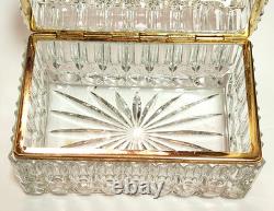 French Cut Crystal Domed Hinged Jewelry Casket Trinket Box Baccarat Style 7.25