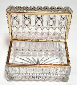 French Cut Crystal Domed Hinged Jewelry Casket Trinket Box Baccarat Style 7.25
