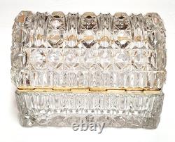 French Cut Crystal Domed Hinged Jewelry Casket Trinket Box Baccarat Style 7.25