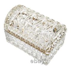 French Cut Crystal Domed Hinged Jewelry Casket Trinket Box Baccarat Style 7.25