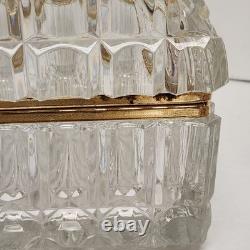 French Cut Crystal Domed Hinged Jewelry Casket Trinket Box Baccarat Style 7.25