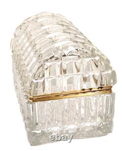 French Cut Crystal Domed Hinged Jewelry Casket Trinket Box Baccarat Style 7.25