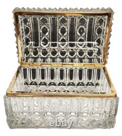 French Cut Crystal Domed Hinged Jewelry Casket Trinket Box Baccarat Style 7.25