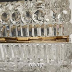 French Cut Crystal Domed Hinged Jewelry Casket Trinket Box Baccarat Style 7.25