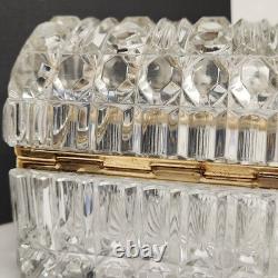 French Cut Crystal Domed Hinged Jewelry Casket Trinket Box Baccarat Style 7.25