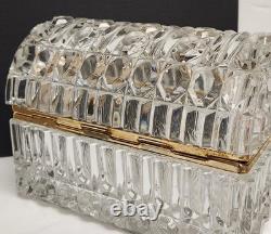French Cut Crystal Domed Hinged Jewelry Casket Trinket Box Baccarat Style 7.25