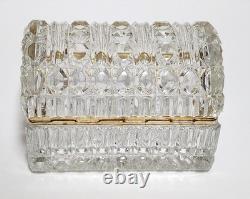 French Cut Crystal Domed Hinged Jewelry Casket Trinket Box Baccarat Style 7.25