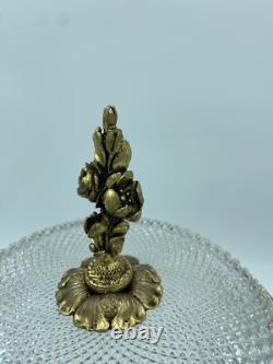 French Cut Crystal Mounted Gilt Bronze Pedestal Bowl With Lid 2 Pc