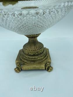 French Cut Crystal Mounted Gilt Bronze Pedestal Bowl With Lid 2 Pc