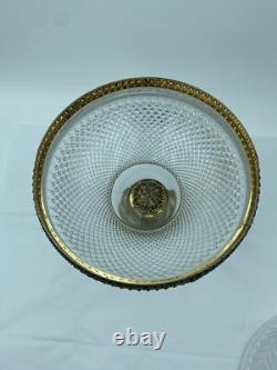 French Cut Crystal Mounted Gilt Bronze Pedestal Bowl With Lid 2 Pc