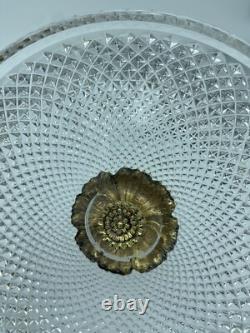 French Cut Crystal Mounted Gilt Bronze Pedestal Bowl With Lid 2 Pc