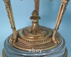 French Dore Bronze Ram Heads Cut Crystal Baccarat Glass Tripod Centerpiece