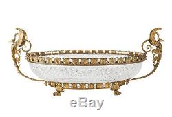 French Hand Cut Crystal Glass & Gilt Bronze Mounted Centerpiece Bowl, c. 1910