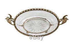 French Hand Cut Crystal Glass & Gilt Bronze Mounted Centerpiece Bowl, c. 1910