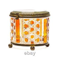 French Mount Baccarat Diamants Pierreries Cut Glass Crystal Box Amber Early 20C
