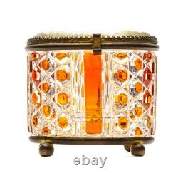 French Mount Baccarat Diamants Pierreries Cut Glass Crystal Box Amber Early 20C