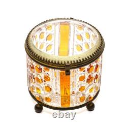 French Mount Baccarat Diamants Pierreries Cut Glass Crystal Box Amber Early 20C
