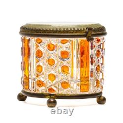 French Mount Baccarat Diamants Pierreries Cut Glass Crystal Box Amber Early 20C
