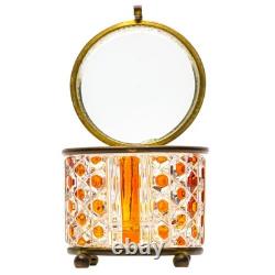 French Mount Baccarat Diamants Pierreries Cut Glass Crystal Box Amber Early 20C