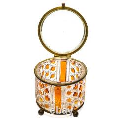 French Mount Baccarat Diamants Pierreries Cut Glass Crystal Box Amber Early 20C