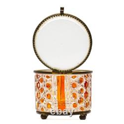 French Mount Baccarat Diamants Pierreries Cut Glass Crystal Box Amber Early 20C