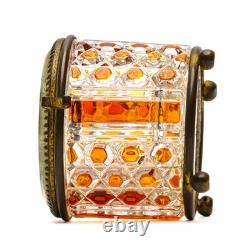 French Mount Baccarat Diamants Pierreries Cut Glass Crystal Box Amber Early 20C